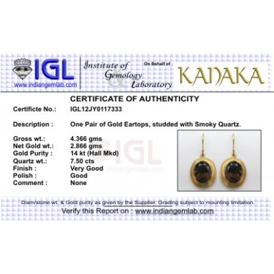 Gold Earring with Smokey Quartz